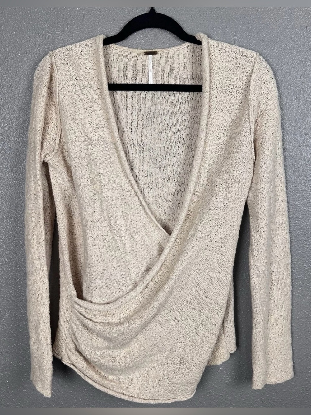 Free People Beige Knit Wrap-Front Sweater
